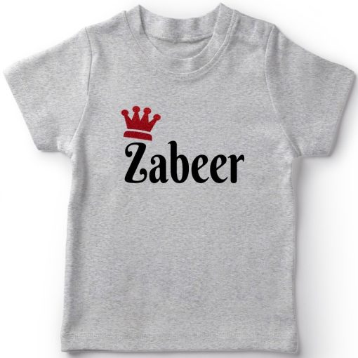 Customized-Name-with-Crown-Unique-T-Shirt-Grey