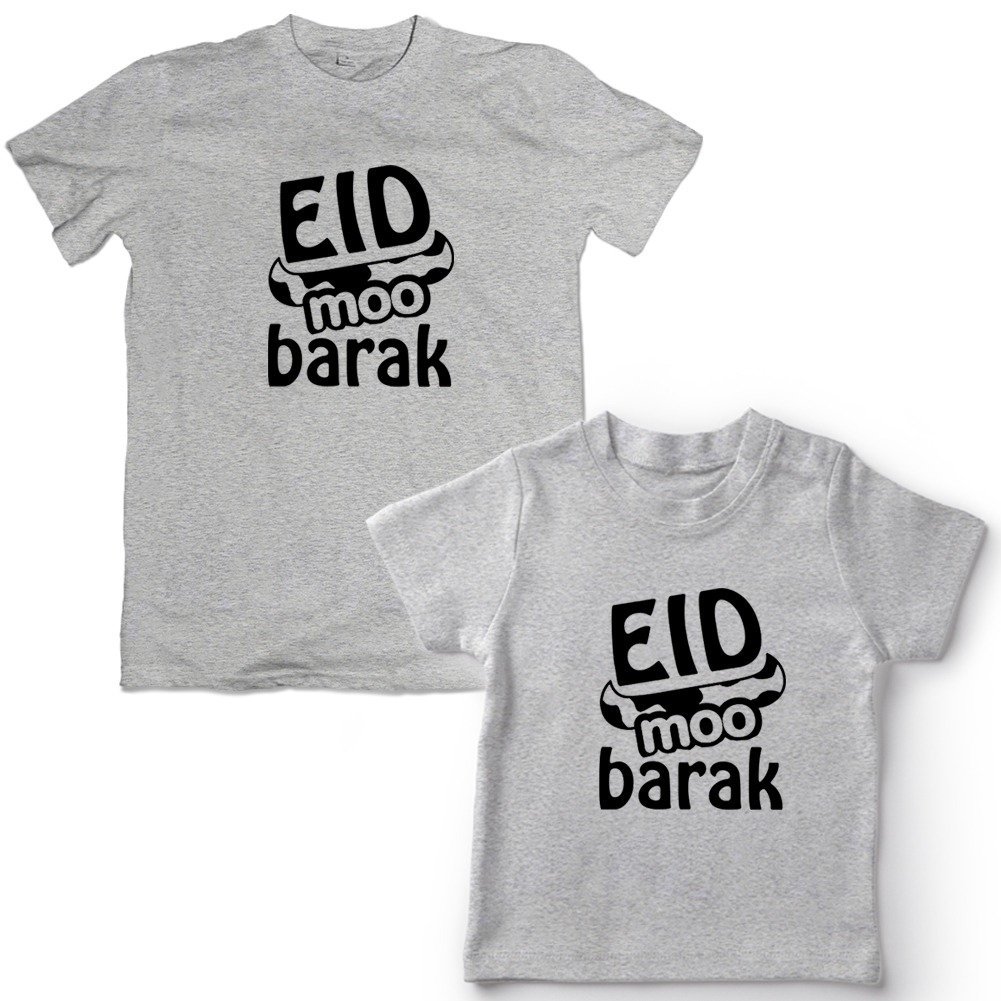 Eid-Moo-Barak-With-Horns-Family-Matching-Tee-Grey