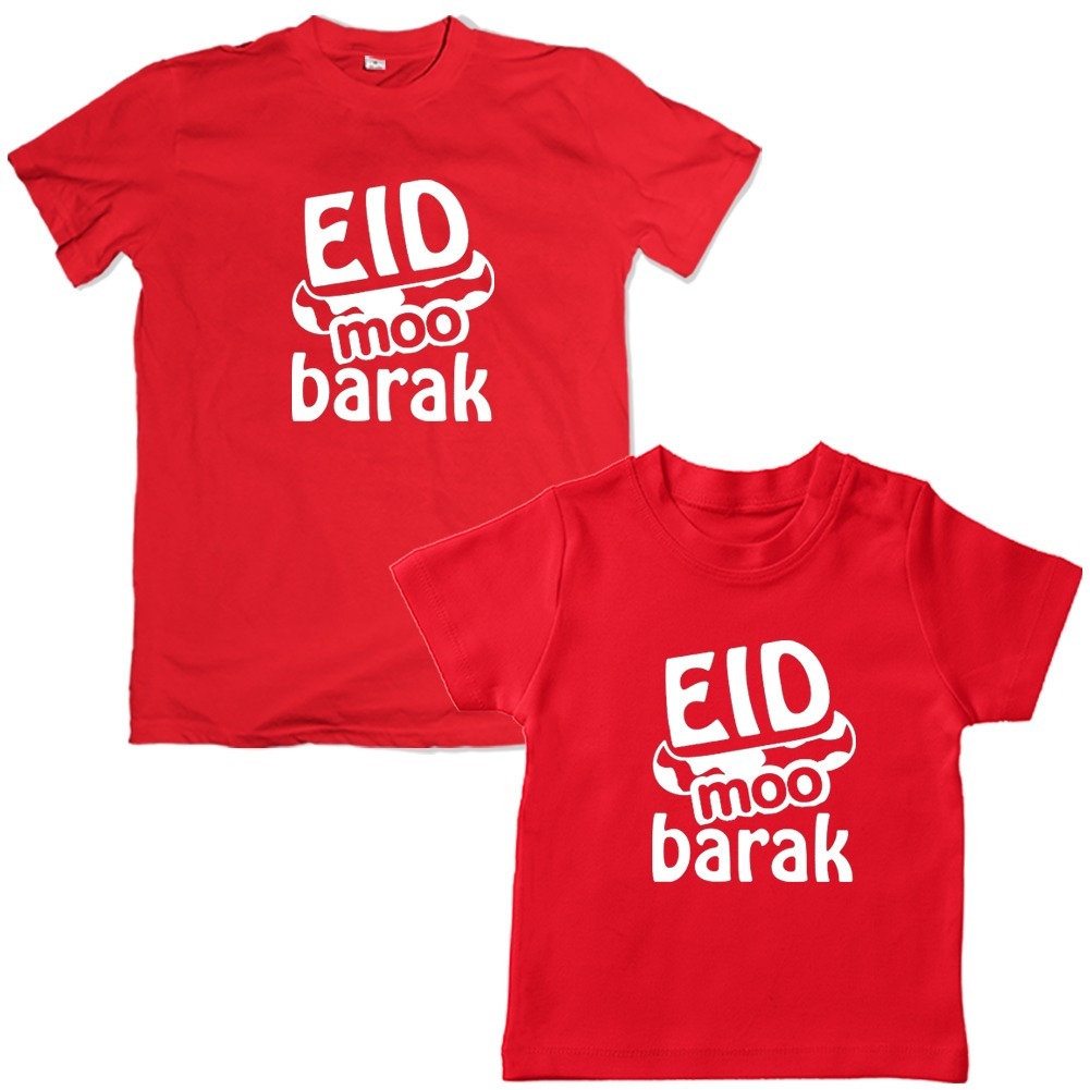 Eid-Moo-Barak-With-Horns-Family-Matching-Tee-Red