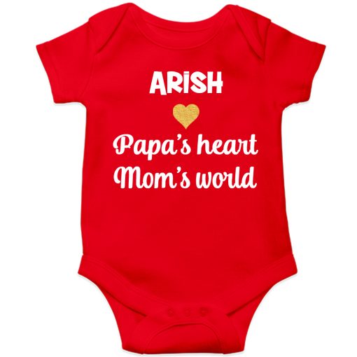Papa's-heart,-mom's-world-Baby-Romper-Red