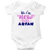 Hi-I'm-New-Here-Customized-Name-Baby-Romper-White