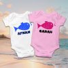 Fish with name blue yellow white pink romper cover