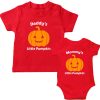 Pumpkin siblings tshirt and romper for halloween red