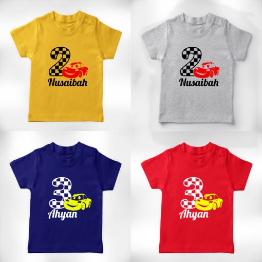 car birthday half sleeve tshirt with name num
