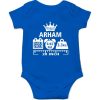 Birth-information-romper-royal-blue
