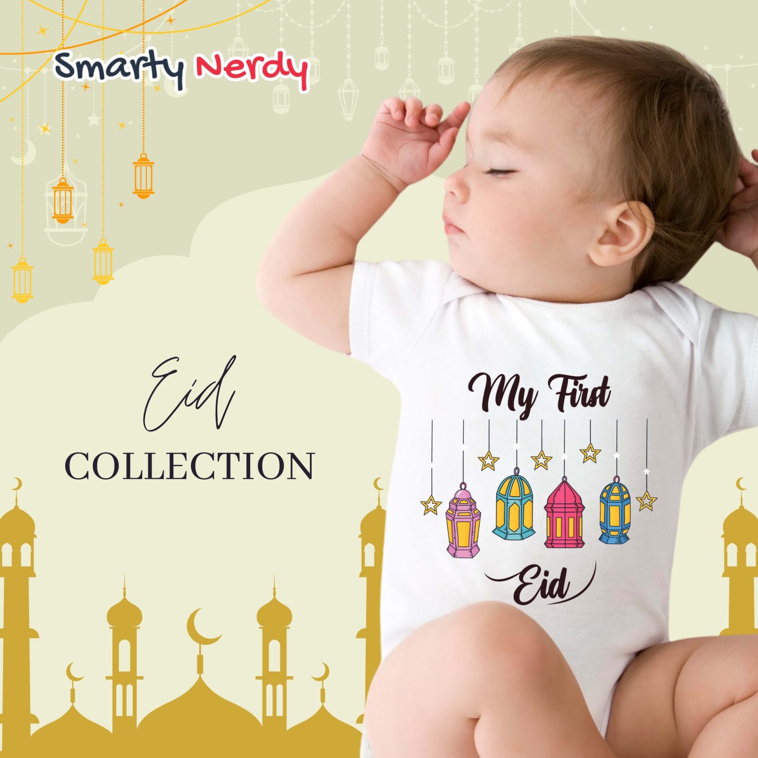 Embroidery Printed Stylish Eid Wear Romper For Baby Girl With Headband main image 1